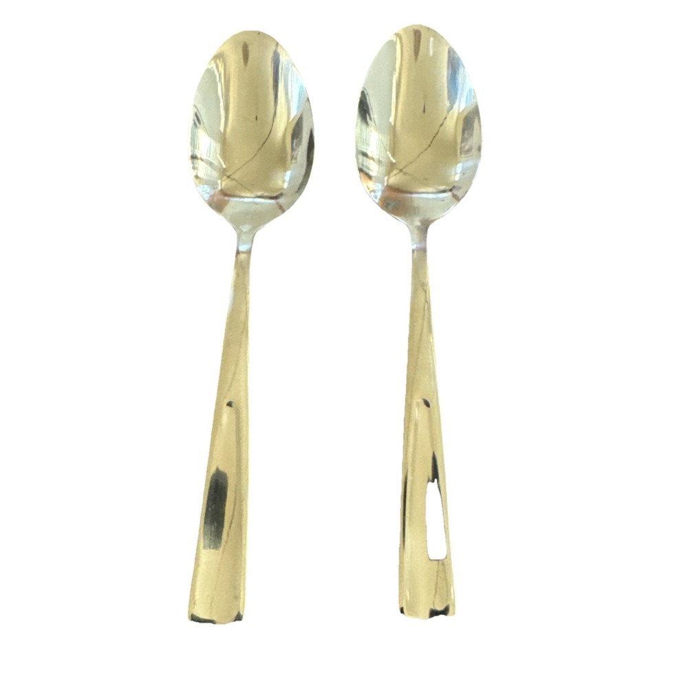 2 Pfaltzgraff Stainless Glossy Soup Spoon Flatware 18/0 Silverware Square End 7"